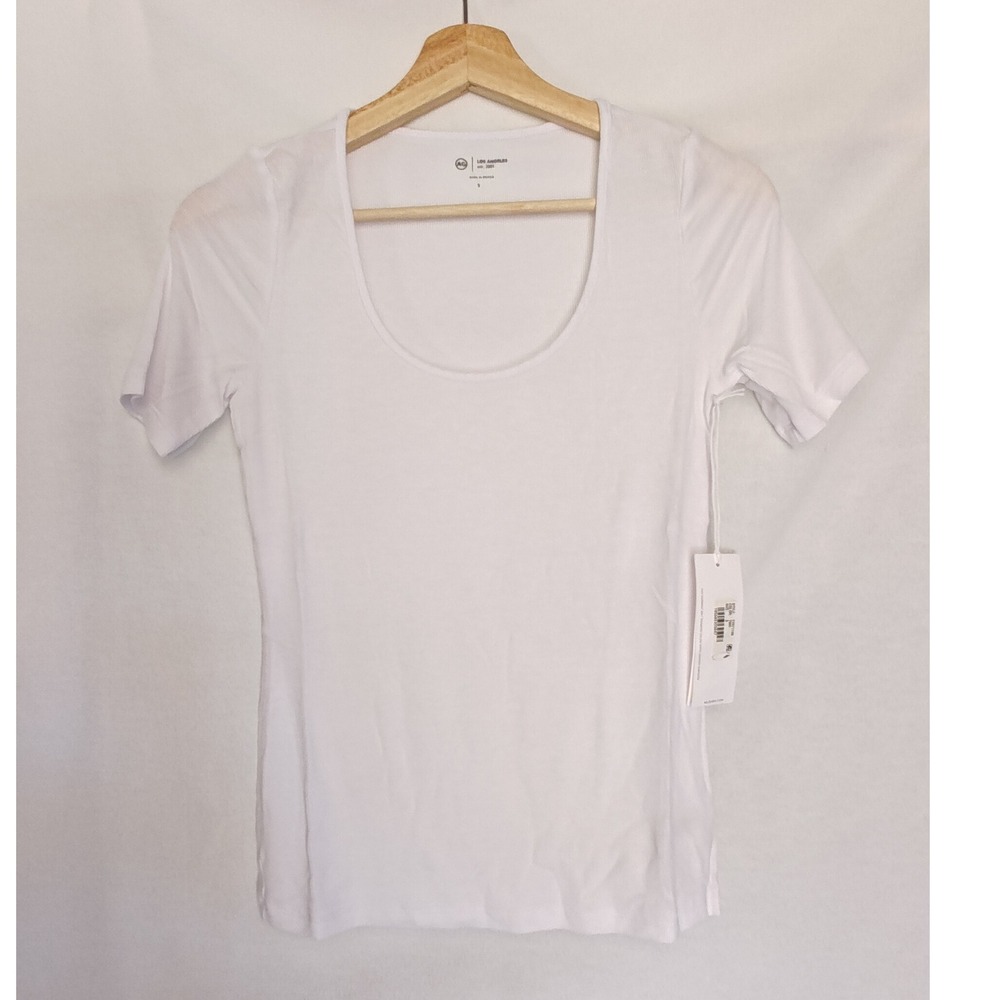 AG Jeans Jaxon Scoop Essentials Short Sleeve Scoop Neck Tee White Ribbed S New